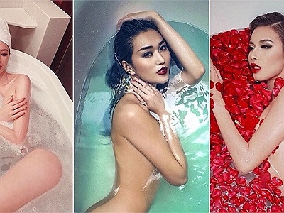 Tỉnh cả ngủ với ảnh bán nude gợi cảm của mỹ nhân Việt trong bồn tắm