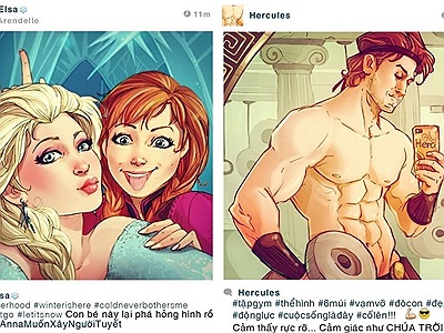 Sẽ ra sao khi dàn nhân vật Disney thi nhau tự sướng trên...Instagram?